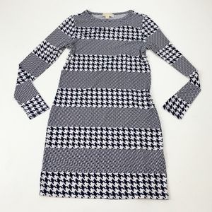 -Michael Kors Blue Houndstooth Long Sleeve …